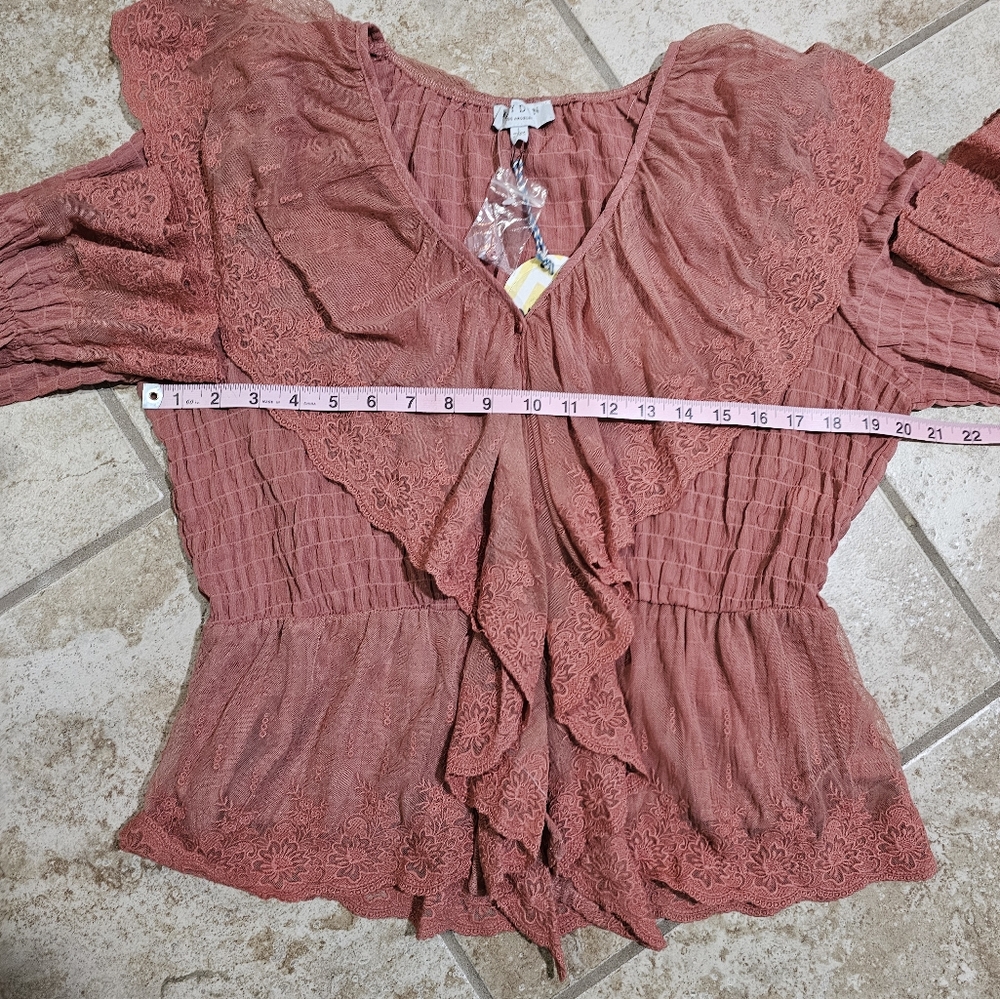 Hayden Los Angeles Women Large Dusty Rose Peasant Prairie Blouse Boho Festival - Picture 6 of 7